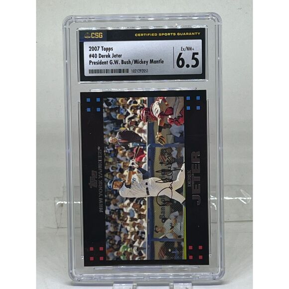 2007 Topps - #40 Derek Jeter, George W. Bush, Mickey Mantle CSG 6.5 - Picture 2 of 4